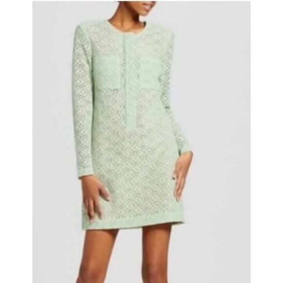 Victoria Beckham For Target Shift Dress Lace Overlay Long Sleeve Mint Green XS - Picture 1 of 5